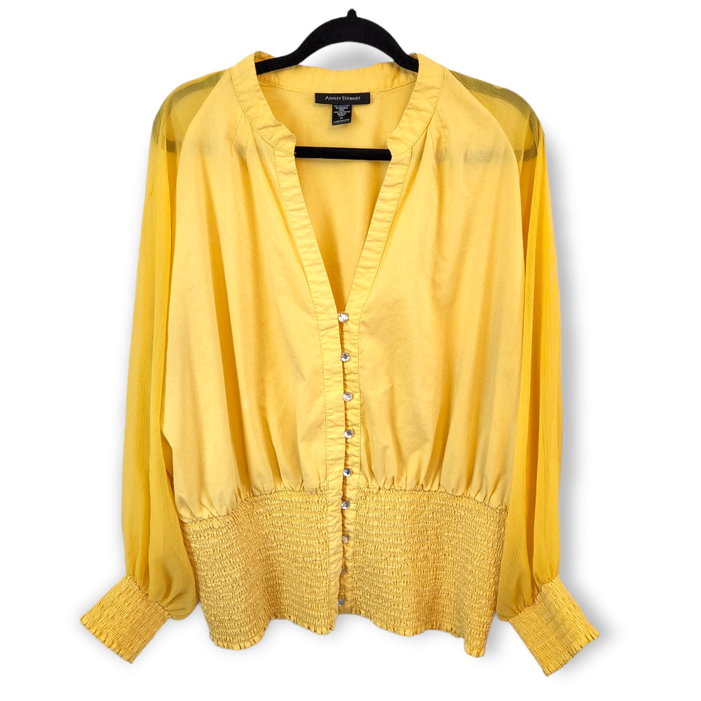 Ashley Stewart Spring Women's Yellow V Neck Top Size 24
